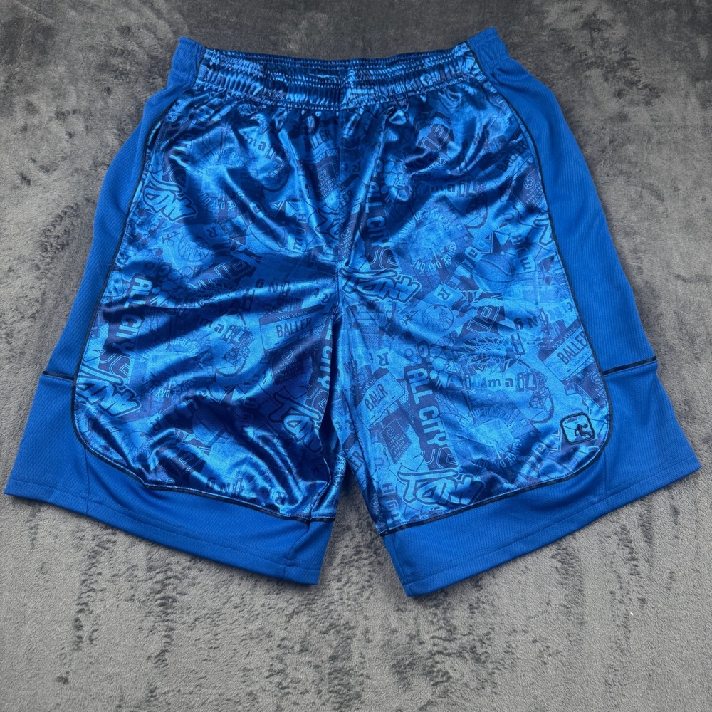 AND1 Basketball Shorts Mens Medium Blue All Over Print Elastic Waist Pull On